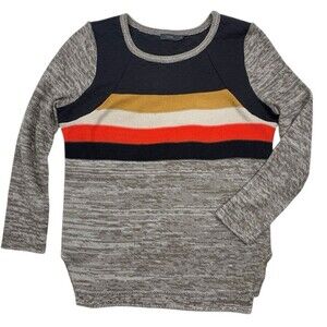 THML Colorblock Striped Knit Pullover Sweater Quilted Yoke Casual Cozy Fall M